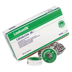 BSN Leukosilk 5 m x 1,25 cm met klemring 24 St